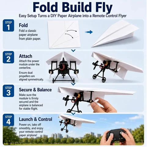 Breitflügel-Papierflieger mit RC-Modul, per Fernsteuerung im Freien geflogen